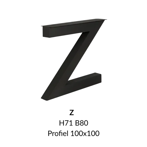 Metalen onderstel Z zwart RAL9005 - 80cm breed. Profiel 100x100mm