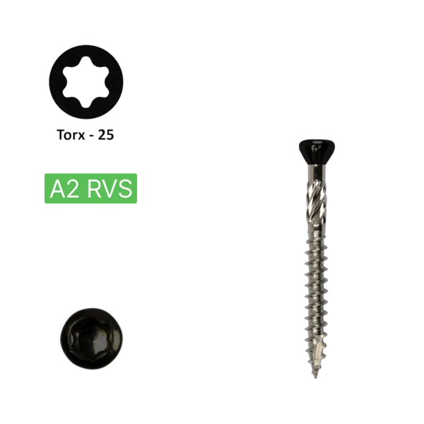 Potdeksel schroef 5,0 x 40 Torx (T25) |PFS+ RVS C2 | Zwarte Kop  200 Stuks