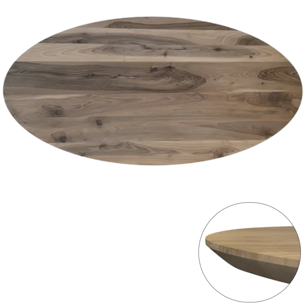 Tafelblad Europees walnoot ovaal facet kant 40mm 2400x1100 onbehandeld