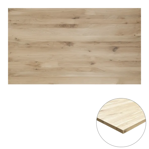 Tafelblad rustiek eiken 2-lange zijden rechte kant 40mm 1600x1000 onbehandeld