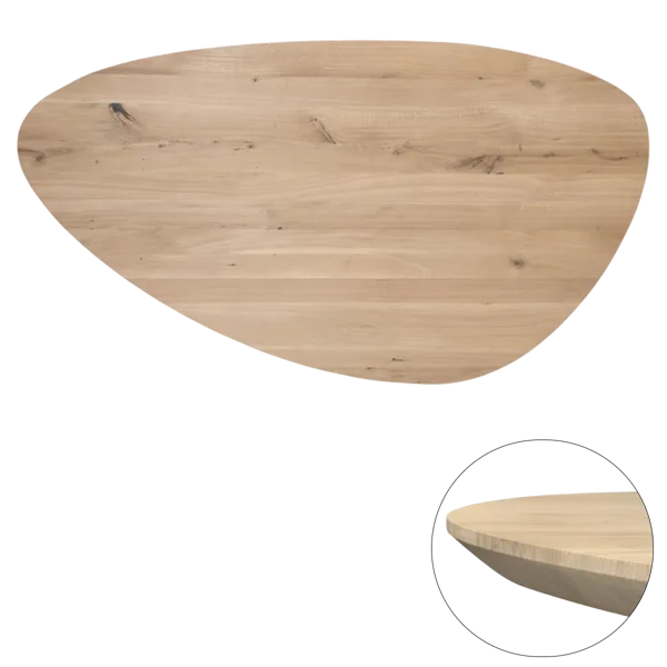 Tafelblad rustiek eiken kiezel ovaal facet kant ronding links 40mm 2800x1350 onbehandeld