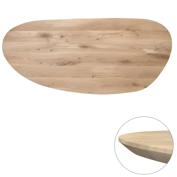 Tafelblad rustiek eiken nier ovaal facet kant 40mm 2500x1150 onbehandeld