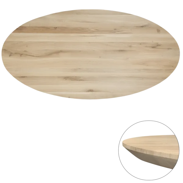 Tafelblad rustiek eiken ovaal facet rand 40mm 120x70 onbehandeld