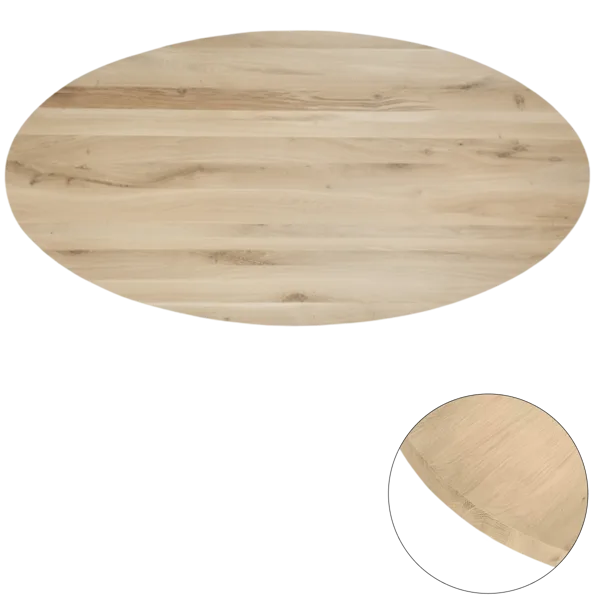 Tafelblad rustiek eiken ovaal rechte kant 40mm 220x110 onbehandeld