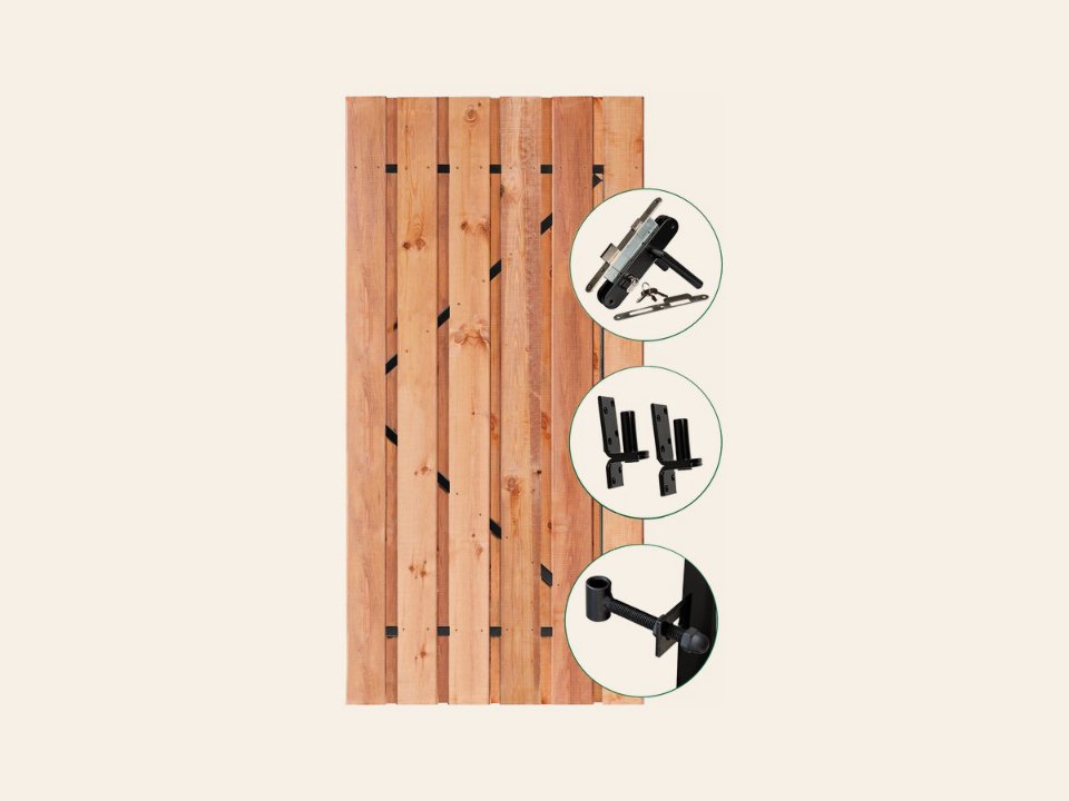 Tuindeur Privacy Red Class Wood met zwart frame en RVS inbouwslotset