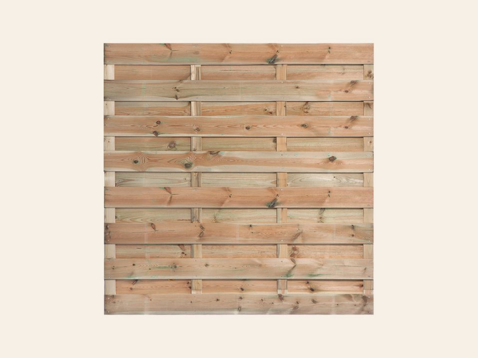 Tuinscherm Erica, groen geïmpregneerd grenen, RVS-geschroefd, horizontaal, 19-planks (15+4) 180 × 180 cm