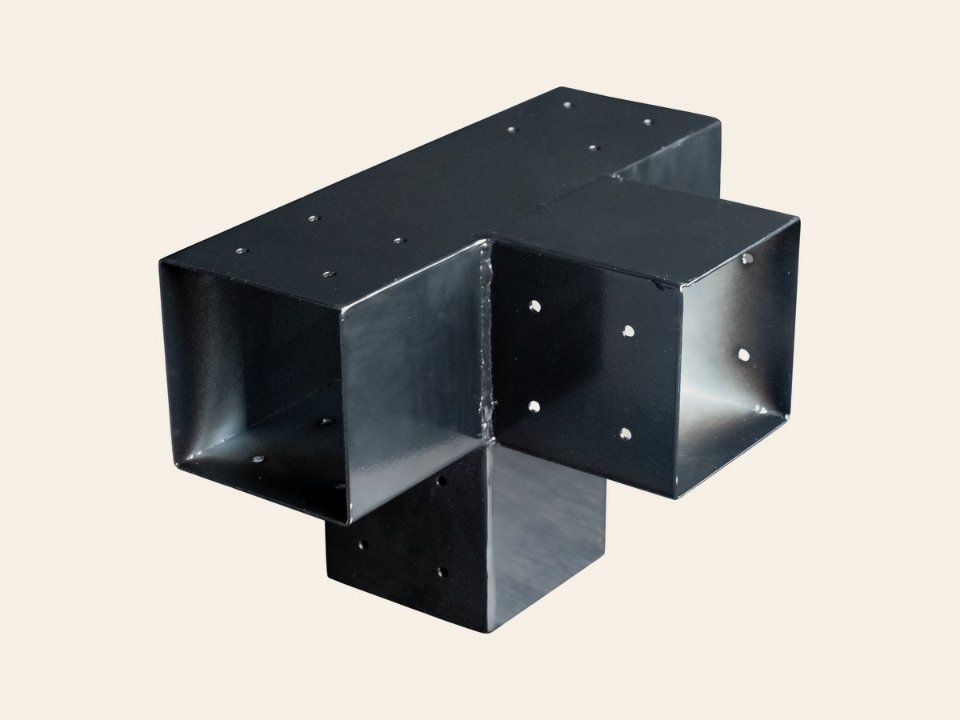Gegalvaniseerd verbindingsstuk 4-weg T-model voor vierkante palen 12 × 12 cm zwart gepoedercoat