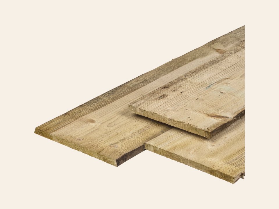 Grenen schaaldeel 1,8 × 20,0-25,0 × 360 cm, groen geïmpregneerd, fijnbezaagd, scherpkantig