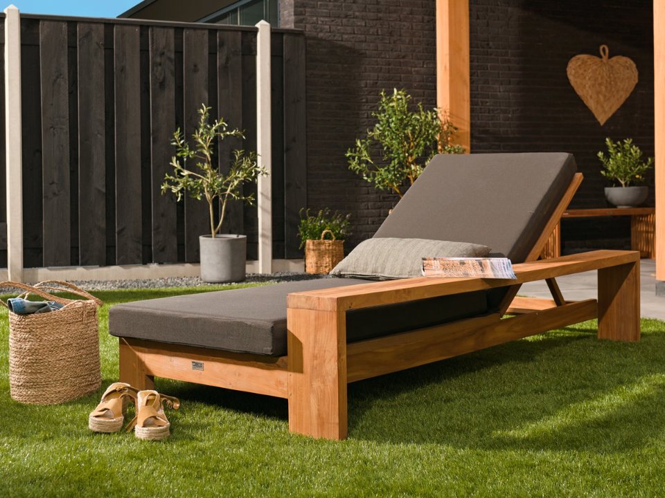 Teak sunlounger Danau, incl. antraciet kussen