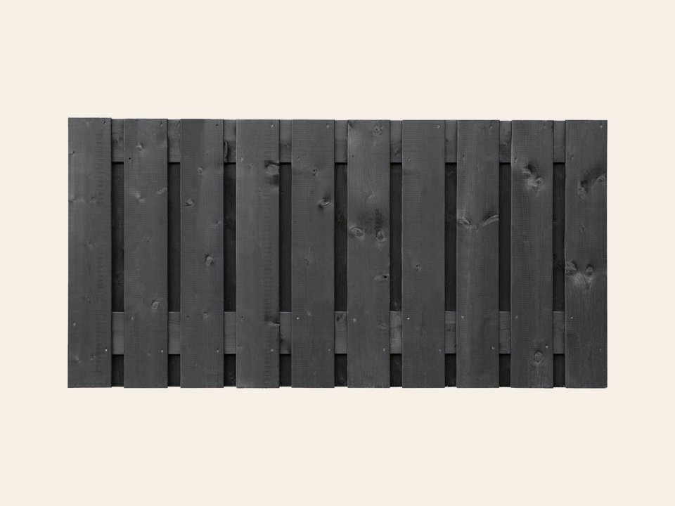 Tuinscherm Stuttgart, zwart gespoten vuren, RVS-geschroefd, 21-planks (19+2)