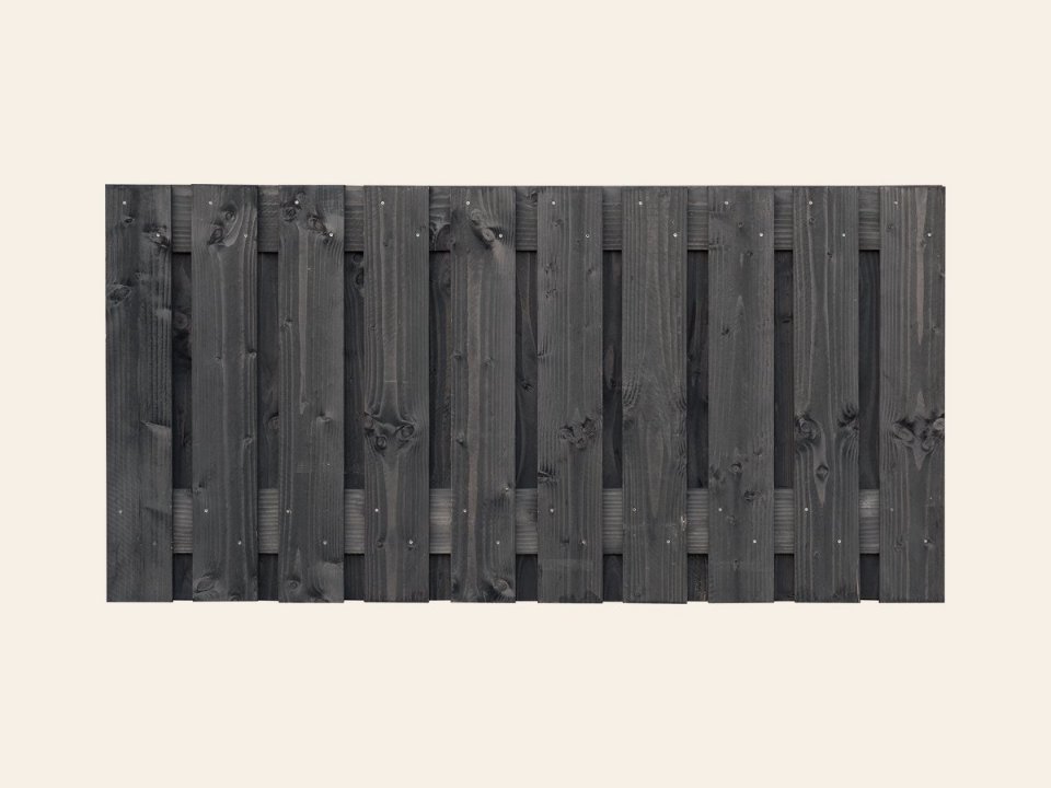 Tuinscherm Marlies, zwart geïmpregneerd douglas, RVS-geschroefd, 21-planks (19+2)