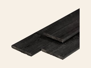 Vuren plank zwart gespoten, geschaafd, ronde hoeken