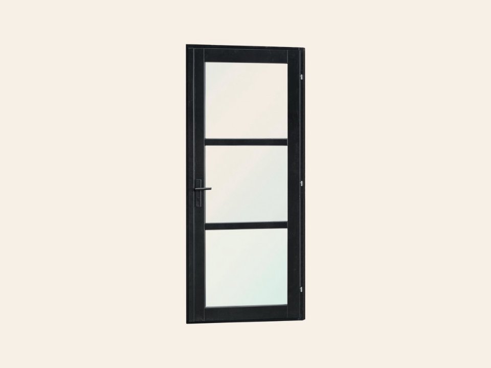 Vuren steellook glas deur, zwart gespoten