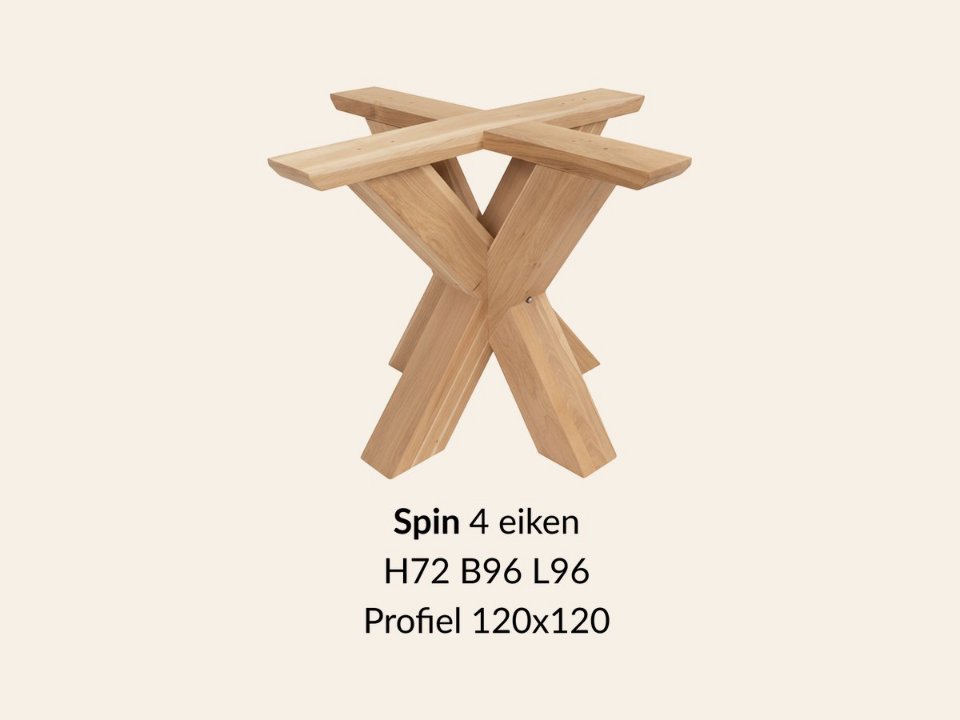 Eiken onderstel Spin 4 - 72 cm hoog - 96 × 96 cm. Profiel 120 × 120 mm