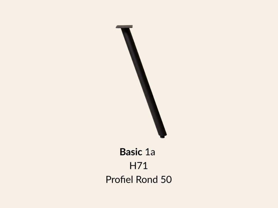 Metalen onderstel Basic 1 zwart RAL9005 - Profiel Ø50 mm set 4 stuks