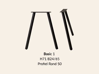 Metalen onderstel Basic 1 zwart RAL9005 - 24 × 65 cm. Profiel Ø50 mm set 2 stuks