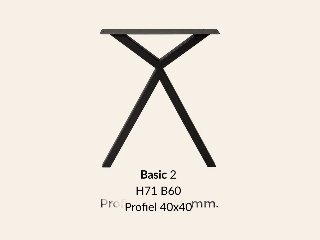 Metalen onderstel Basic 2 zwart RAL9005 - 100 × 60 cm. Profiel 40 × 40 mm set 2 stuks
