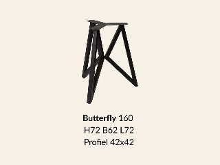 Metalen onderstel Butterfly zwart RAL9005 - 62-72 × 72 cm breed. Profiel 42 × 42 mm