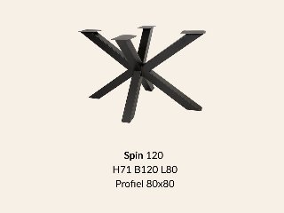 Metalen onderstel Spin 120 elegant zwart RAL9005 - 120 × 80 cm. Profiel 80 × 80 mm