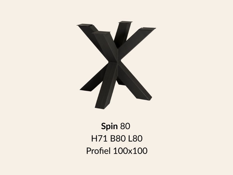 Metalen onderstel Spin 80 zwart RAL9005 - 80 × 80 cm. Profiel 100 × 100 mm
