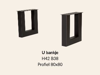 Metalen onderstel U bankje zwart RAL9005 - 38 cm breed. Profiel 80 × 80 mm