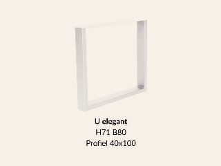 Metalen onderstel U elegant RAL9010 - 71 cm hoog - 80 cm breed. Profiel
