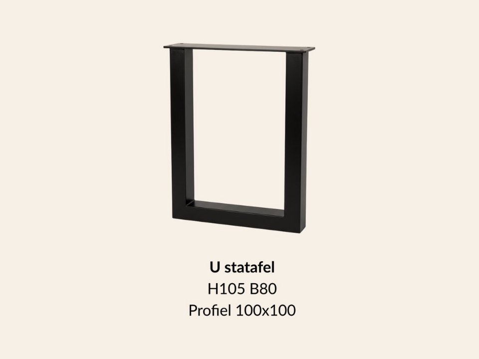 Metalen onderstel U statafel zwart RAL9005 - 105 cm hoog - 80 cm breed. Profiel 100 × 100 mm