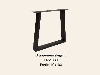 Metalen onderstel U trapezium elegant zwart RAL9005 - 80 cm breed. Profiel 40 × 100 mm