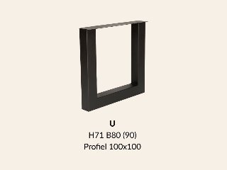 Metalen onderstel U zwart RAL9005 - 71 cm hoog - 80 cm breed. Profiel