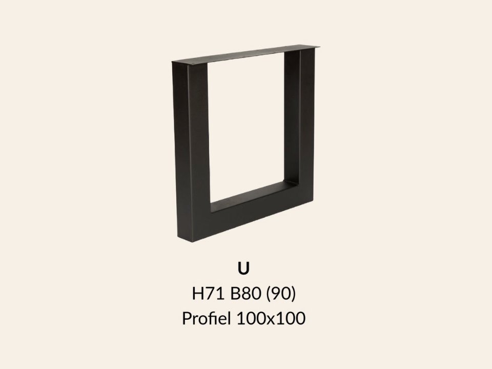 Metalen onderstel U zwart RAL9005 - 71 cm hoog - 80 cm breed. Profiel