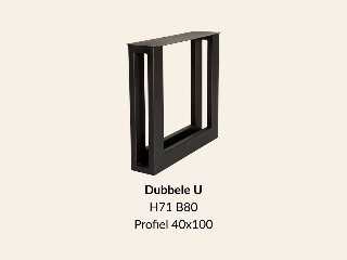 Metalen onderstel dubbele U zwart RAL9005 - 80 cm breed. Profiel 2 × 40 × 100 mm