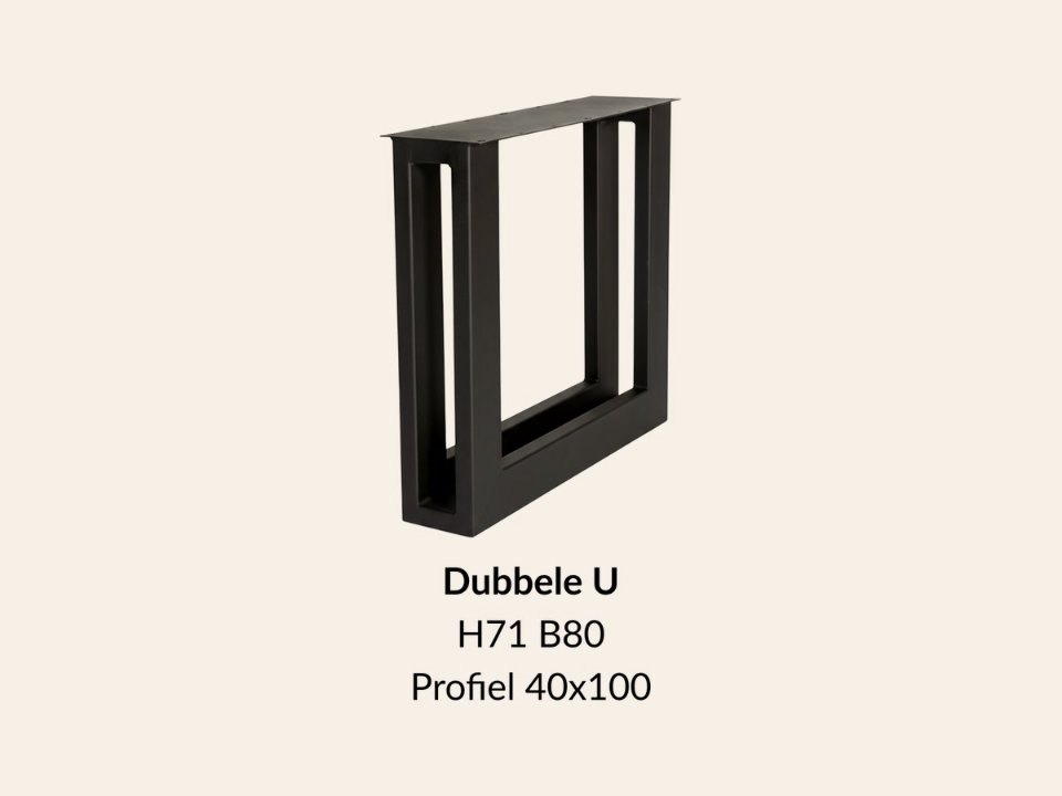 Metalen onderstel dubbele U zwart RAL9005 - 80 cm breed. Profiel 2 × 40 × 100 mm