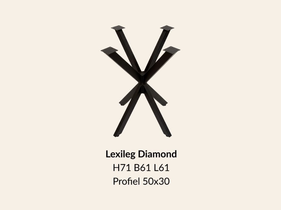 Metalen onderstel lexileg zwart RAL9005 - 61 × 61 cm. Profiel 50 × 30 mm