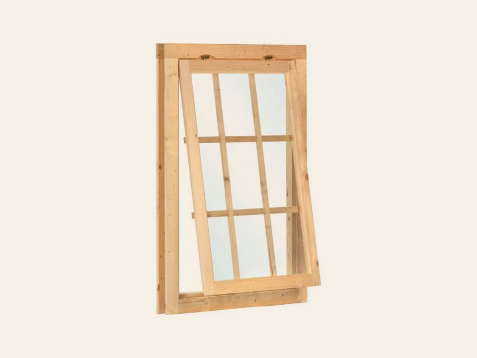 Uitzetraam blank hout 9-ruits excellent