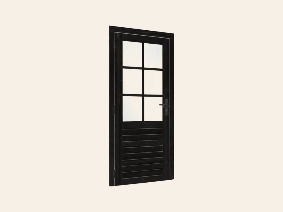 Vuren enkele glas deur 6-ruits zwart gespoten 100 × 205 cm