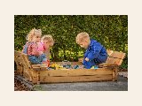 Zandbak vierkant met bankdeksel, geschaafd grenen, foto 4